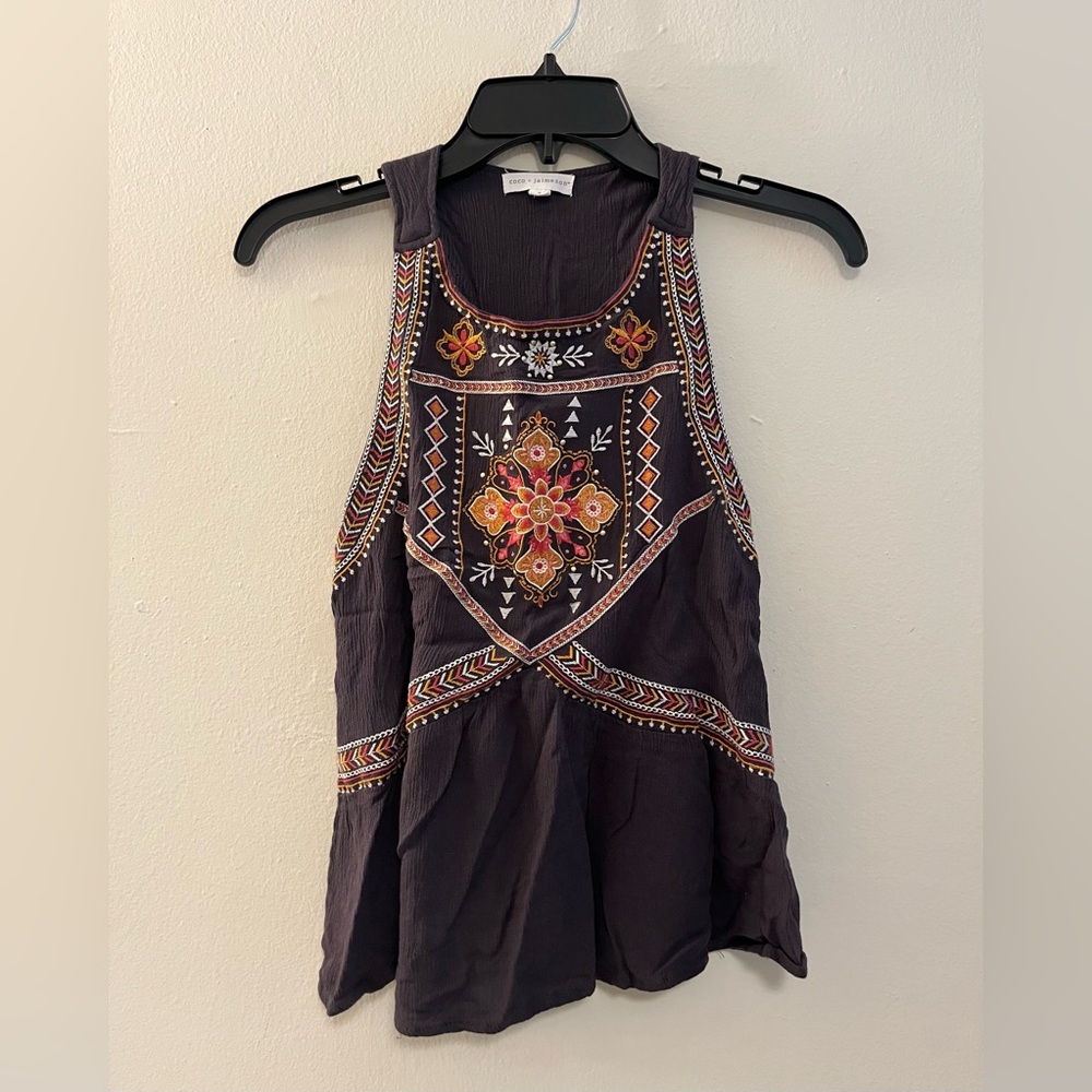 Boho Floral Colorful Embroidered Tank Top